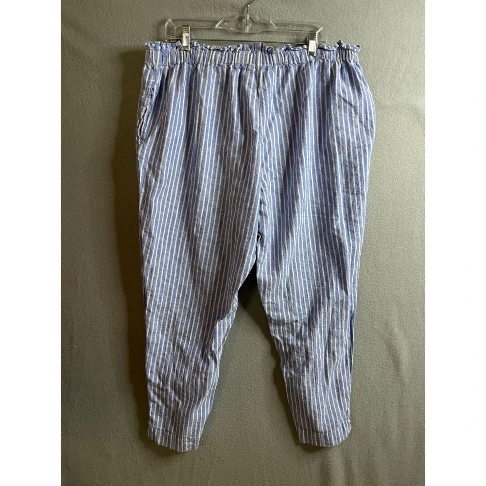 BeachLunchLounge Pants Women's Extra Large Striped Linen Blend Pants Drawstring‎